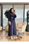 22823 Front Piece and Brooch Set Navy Blue - 2
