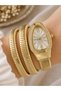 Snake Bracelet Watch Gold Color Case Silver Dial Women's Stylish Design Gift Boxed