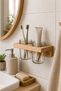 Wall Mounted Solid Wood Bathroom Organizer Shelf – Toothbrush Holder and Toothpaste Stand with Glass Jar - 3