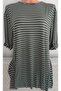 Er Clothing Summer Combed Cotton Blouse Crew Neck Capri Sleeve Green Striped - 6