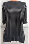 Er Clothing Summer Combed Cotton Blouse Crew Neck Capri Sleeve Black Striped - 4