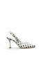 Women's Stiletto Polka Dot White Satin Pointed Toe Medium Heel F6183 - 2