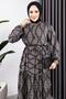 Lace-Up Patterned Viscose Dress Black - 4