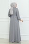 Button Detailed Belted Dress Gray - 5