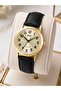 Women's Wristwatch Gold Color Case Black Leather Strap Casual and Stylish Combination Gift Boxed