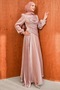 Powder Front Gathered Stoned Janjan Evening Dress - 4