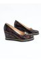 Women's Genuine Leather Wedge Heeled Shoes Brown - 2