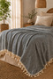 Cotton Multi-Purpose Pique 220X240 Double Bedspread Sofa Cover Tv Shawl with Tassels - 3