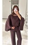 Brown Lyocell Scarf Blouse and Pants Set - 7066 - 2