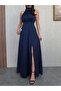 Halter Neck Slit Satin Dress - 3