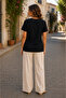 Women's Contrast Stripe Detailed V-Neck Wrinkled Stylish Blouse - 3