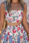 Beige Floral Pattern Cropped Skirt Set - 4