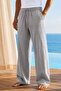 Men's Muslin Linen Blend Comfortable Fit Elastic Waist Lace-Up Summer Trousers - 3