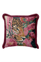 Exotic Leopard Floral Pattern Fringe Pillowcase - Bohemian Forest Green Burgundy Tassel Throw Pillow Cover - 5