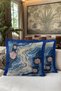 Floral Geometric Fringed Pillow Cover - Abstract Floral Blue Gold Navy Blue Tassel Throw Pillow Cover