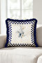 Floral Design Stylish Checkered Framed Fringed Pillow Cover - Navy Blue Tassel Throw Pillow Cover - 7