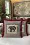 Elephant Figured Ethnic Motif Fringed Pillowcase-Safari Boho Beige Black Burgundy Tasseled Throw Pillow Cover - 4