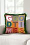 Pop Art Good Times Color Block Fringed Pillowcase - Retro Lettering Green Gray Tassel Throw Pillow Cover - 3
