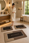 Non-Slip Base Washable 3-Piece Plain Brown Bath Mat and Toilet Set – Modern Bathroom Rug - 2
