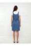 Maternity Blue Denim Slopet Dress with Straps and Pockets Gilet Dress - 4