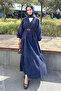 Nouva Pleated Crinkled Dress - Navy Blue - 4