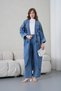 Women's Bat Sleeve Denim Kimono Cardigan Bottom Top Set - 2