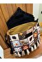 Denim Fabric Bag with Patterned Figures in Navy Blue - 4