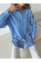 Women's Oversize Shirt with Embroidered Front and Sleeves, Beaded Work - 5