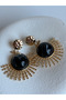 Gold Color Black Dangle Sun Earrings (4.5 cm)
