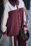 Women's Snap Detail Double Color Thick Striped Suit in Plum - 5