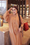 Salmon Half Buttoned Sleeves Elasticated Skirt Layered Dress - 4