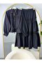 Lace Trim Shirt and Skirt Set Black - 2