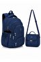 Set of 2 Crinkle Fabric School Backpack + Lunch Bag, with Monkey Keychain Gift (Let My Bag Come with Me)