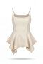 Stone Color Asymmetrical Cut Lined Strap Blouse