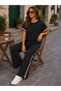 Daily Comfort! Short Sleeve Ribbed Viscose Blouse & Pants Two-Piece Set