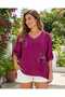 Women's Sequin Floral Detailed V-Neck Oversize Italian Linen Blouse