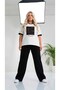 Women's Plus Size Short Sleeve Crew Neck Sweatshirt Set with Stone Detail 8282-26