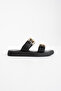 Arven Women's Gold Buckle Light Sole Genuine Leather Slippers Black