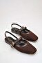 Women's Brown Double-Strapped Mesh Short-Heeled Daily Comfortable Ballerinas - 4