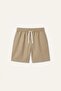 100% Cotton Relax Fit Elastic Tie Waist Beige Bermuda Shorts I3858Ax26Au