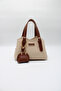 Women's Cream-Tan Crossbody Hand and Shoulder Bag with Front Accessory Detail and Charm Accessory - 2