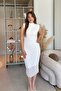 Elegant Padded Midi White Lace Dress - 7