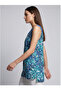 Women's V-Neck Contrast Detailed Patterned Sleeveless Flowy Blouse - 3