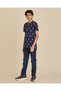 Senior Boys Navy Printed Mandarin Collar T-Shirt - 5