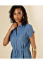 Women Dark Wash Tencel Button Down Dress - 2
