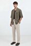 Khaki Linen Blend Embroidered Men's Shirt - 2