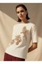 JUTE WORK FLORAL MOTIFS CRENECK TEE