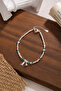 Women's Blue Beaded Fish and Figured Silver Color Bracelet - 3