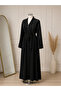 Stone Embellished Belted Black Abaya Medina Silk Fabric
