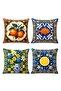 Checkered Lemon and Vase Patterned 4-Piece Throw Pillow Cover Set - 3